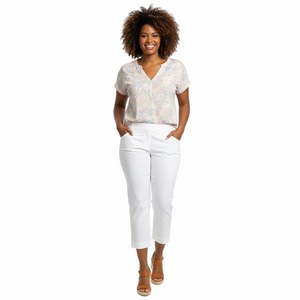 Cleo Women’s 14 White Spring Summer Stretchy Slip On Minimalist Classic Capris